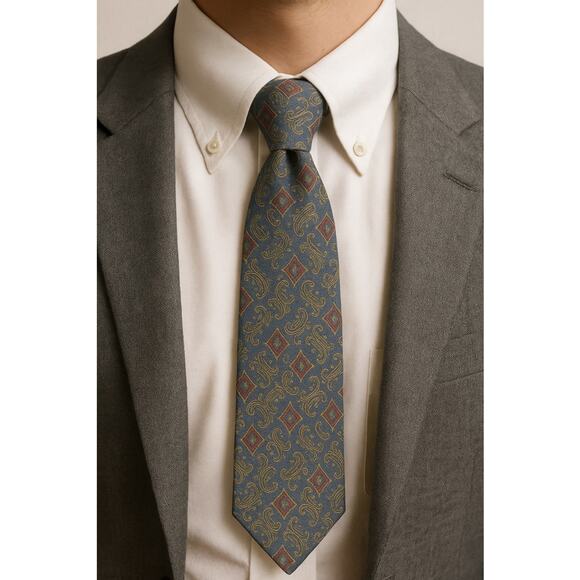 Vintage 90s Paisley Print Tie Blue Red Gold Briar Hand-Fashioned Italy USA - Picture 1 of 6